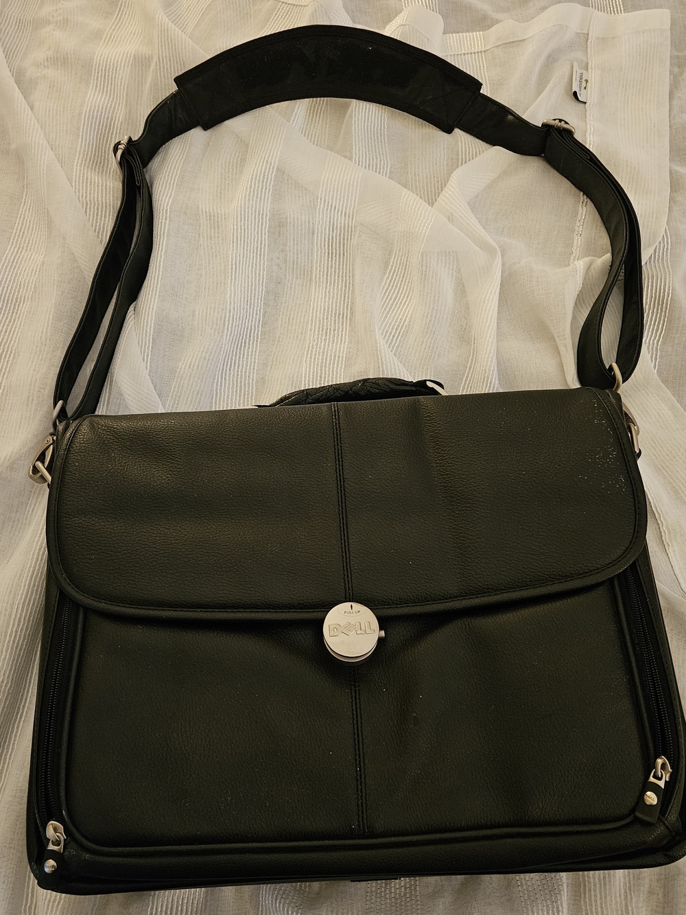 Used Dell Black Leather Laptop Messenger Bag